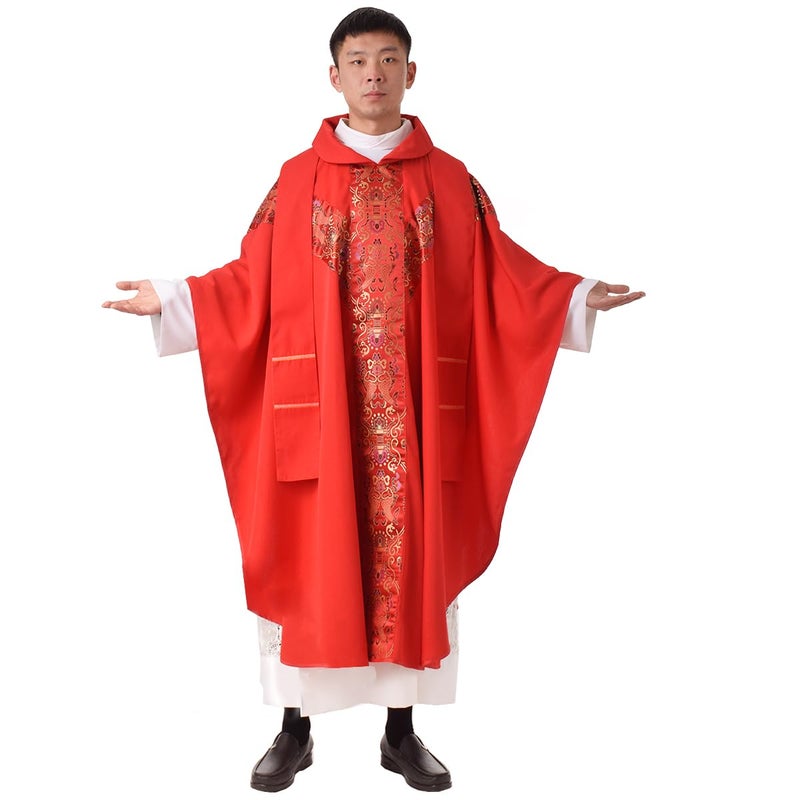 BLESSUME Church Vestments Priest Clergy Chasuble Catholic Mass Apparel Robe, Red, one size - Image 3